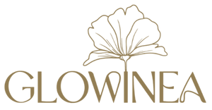 Glowinea logo with a stylized leaf on a white background